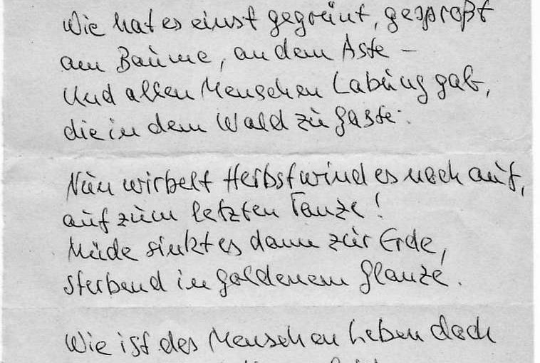 Herbst-Gedicht, Handschrift von Hermann Flaig