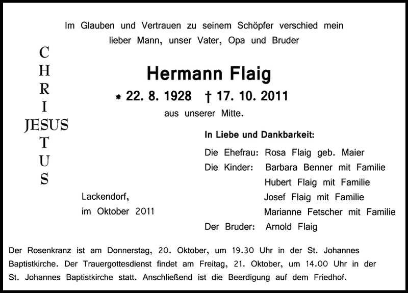 Todesanzeige Hermann Flaig